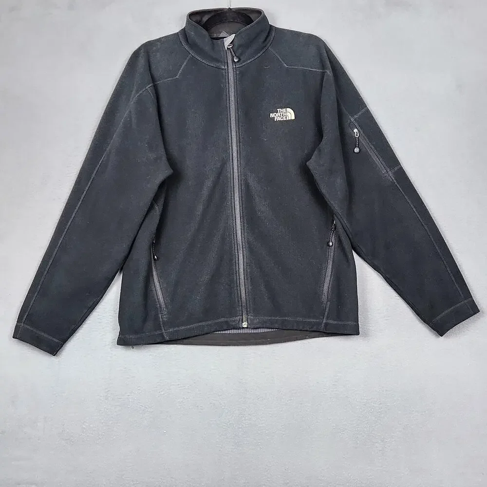 NORTH FACE Jacket Mens Large Black WindWall Full Zip Fleece Outdoors Hiking Warm